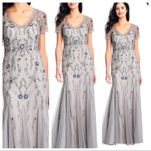 Adrianna Papell Floral Beaded Trumpet Gown